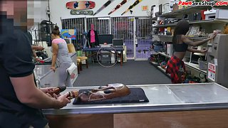 Tattooed ebony pawn publicly fucked in pussy at pawnshop