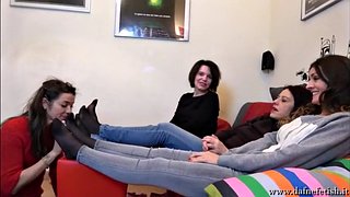 Lesbian slave with nylon feet