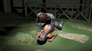 Busty 3d baby fucks a zombie outside