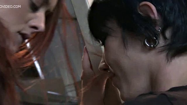 Two amazing whore pleasuring each other in the gym