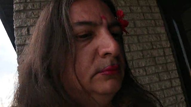 Mature Sissy CD exposing her cock in a parking lot masturbating outdoors in solo video