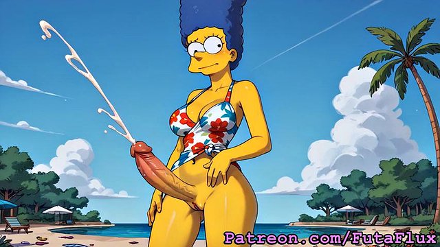Futanari Marge Simpson masturbujący wytrysk