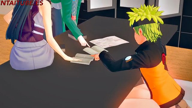 Naruto Hentai 3D - Naruto SCOPA Sakura SOTTO IL TAVOLO MENTRE SI PARLA CON Hinata E Tsunade - Animazione porno di sesso Anime Manga
