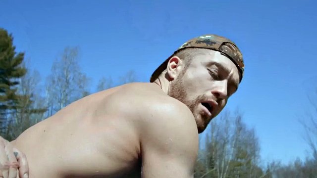 Dominant hunter in uniform barebacks bottom outdoor