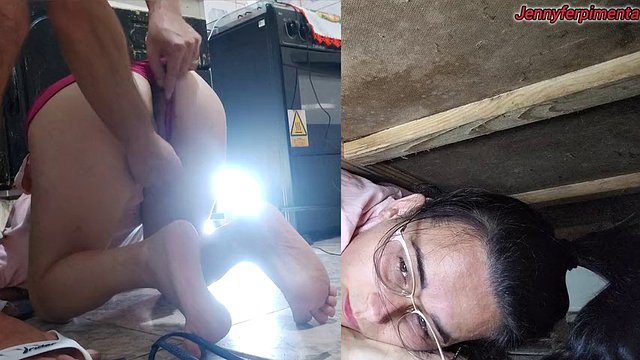 Son-in-law sees helpless mother-in-law stuck under the sink