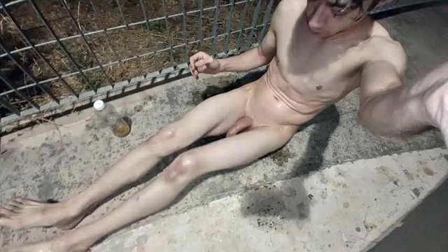 Public piss shower and spanking until cum