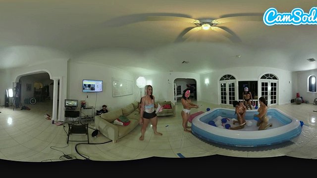 Latina teen lesbians oil wrestling with their big ass stepsisters in VR