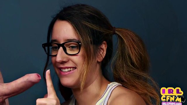 Curious geeky CFNM jerking and teasing