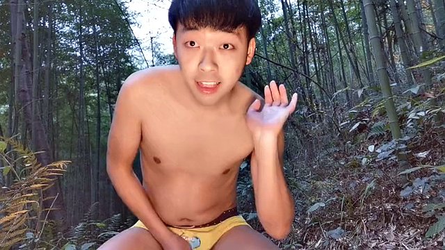 boy cum Masturbation cute teen china bamboo forest outdoor  Asian boys