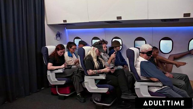 ADULT TIME - Olivia Jay Flashes Tits & Fingers Pussy On Plane! Gets Caught & Fucked Hard By Seatmate