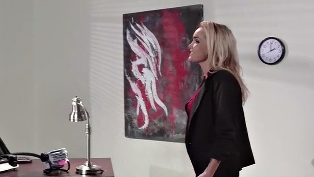 Secretary busty blonde sucking on her boss big dick hard