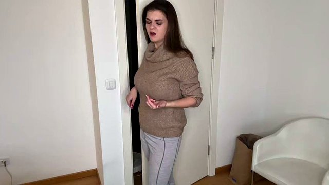 Huge Step Mother’s boobs were caught by her tired Step Son and she asked him to cum on her bra