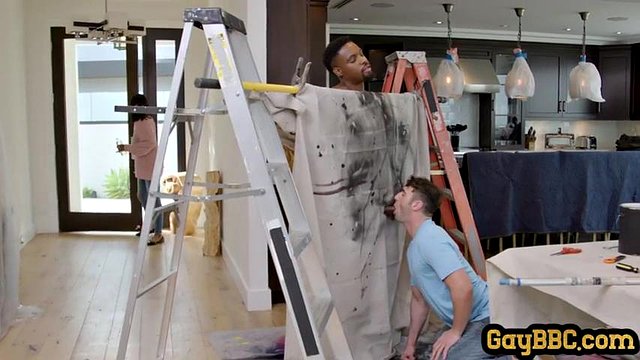 Ripped ebony stud cockridden by white guy