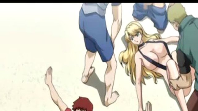 Swimsuit anime bigboobs gangbang on the beach