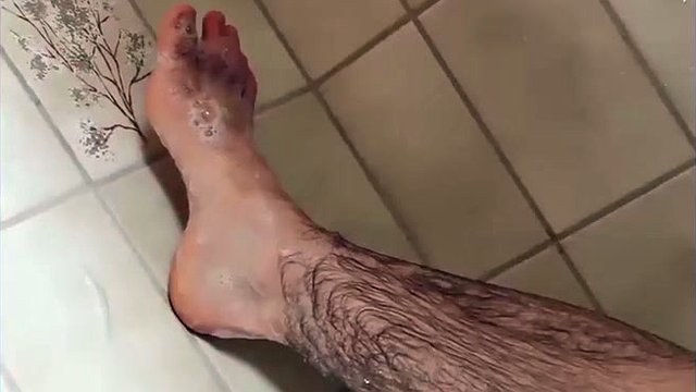 Very hairy girl takes a bath and show
