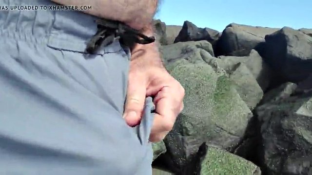 Jerking off on public beach-Big Cum Shot-Hairy Bear