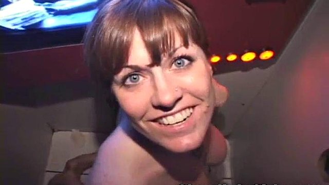 Whore with huge tits is a cocksucking machine at the glory hole