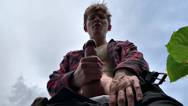 Hot handjob on the street and a young handsome boy cums hard on a perfect body