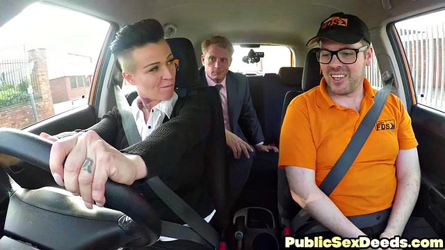 Bigtitted driving learner cockriding