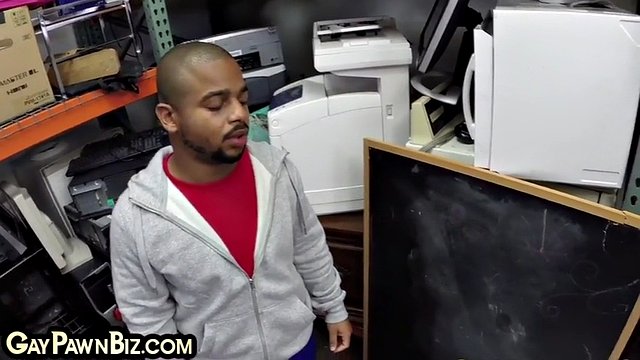 Black gay pawn fucked in warehouse threesome after blowjob