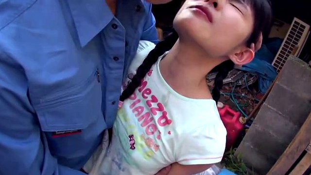 Small Asian girl sucking two saggy old dicks