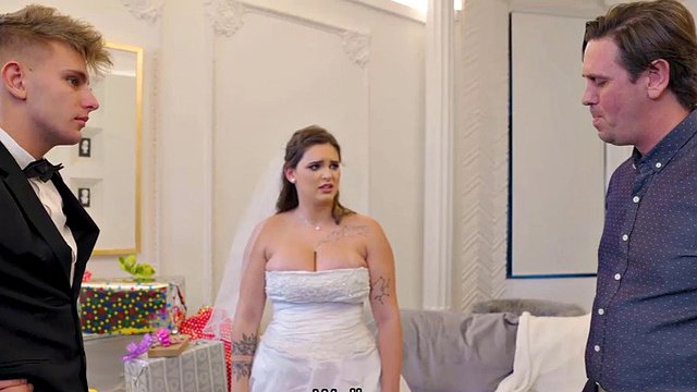 VIP4K. The bride spreads her legs in front of the wedding manager
