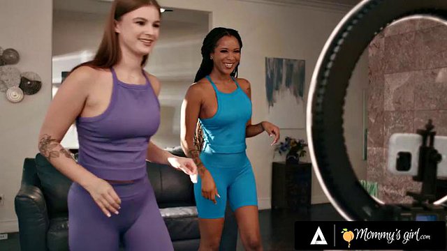 MOMMY'S GIRL - MILF Cali Sweets & Stepdaughter Sky Wonderland Swap Workout For Rough Lesbian Fuck