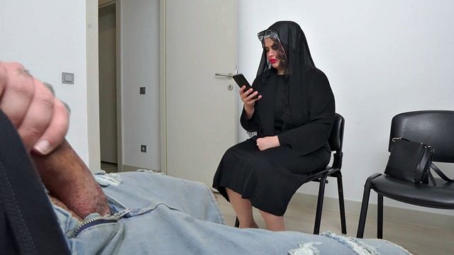 public dick flashing! Naive muslim woman in hijab caught me jerking off in a public waiting room
