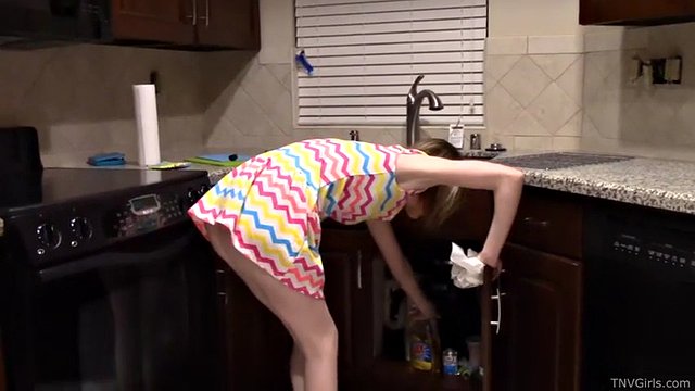 House for cleaning hottie flashes of her panties