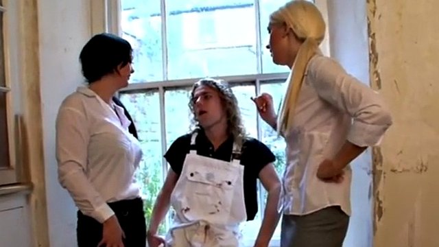Dominas wanking micro penis tradesman in kinky threesome
