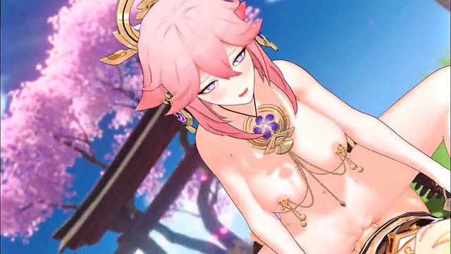 3D-samling: Raiden Shogun Yae Miko Rosaria Eula Dick Ride Creampie usensurert Hentai