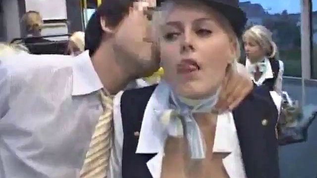 busty stewardess public handjob on the bus