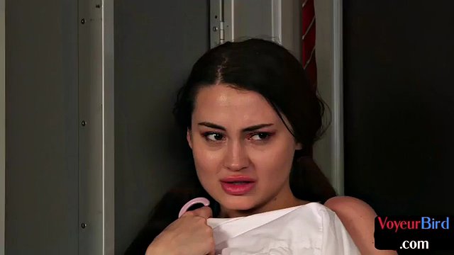 Femdom teen in lingerie seduces old jerk in locker room