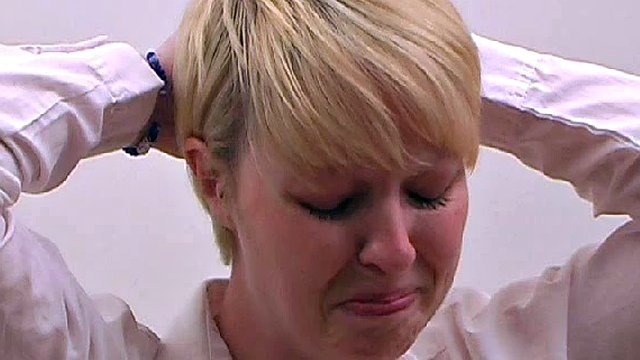 blond spanked and slippered on white underwear