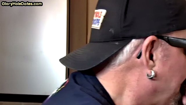 Homemade gloryhole DILF sucks cock in closeup at home