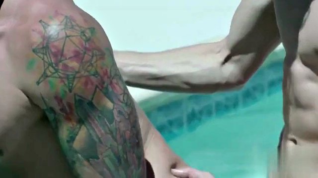 Great big ass gay eating two cocks
