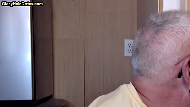 Gaydaddy loves to suck hard penis at the glory hole at home