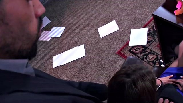 Sultry secretary opens her mouth for his dick and gags on it
