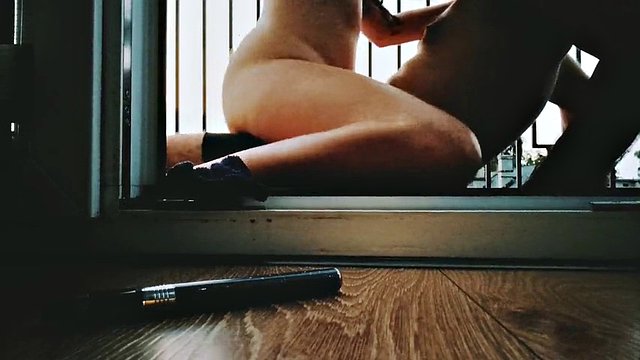 Fucking a young Polish slut on the balcony on a hot day while the neighbors watch and listen to her moans