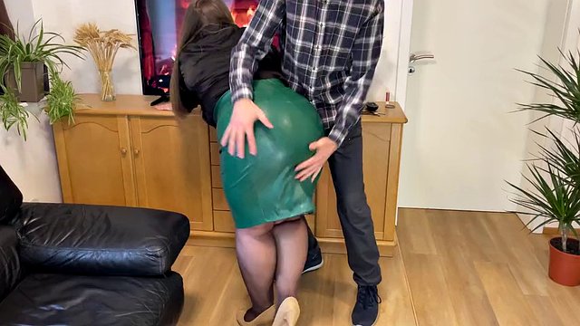Son-in-law persuades stepmom to take off her pantyhose and masturbate