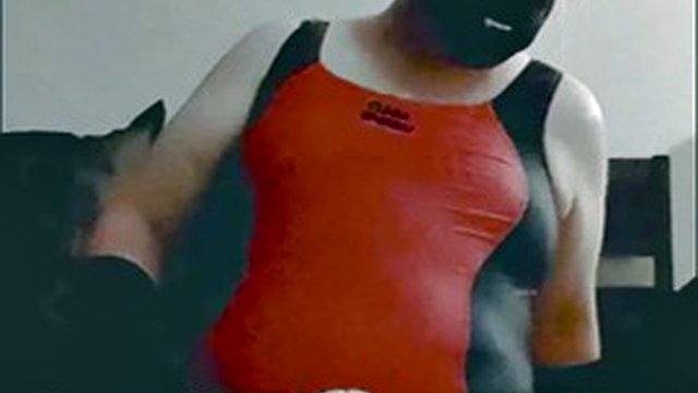 Chubby femboy fucks pillows and shows ass in sexy backless swimsuit