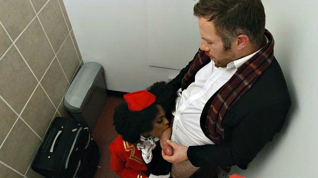 stewardess luna corazon sucking cock in the toilet