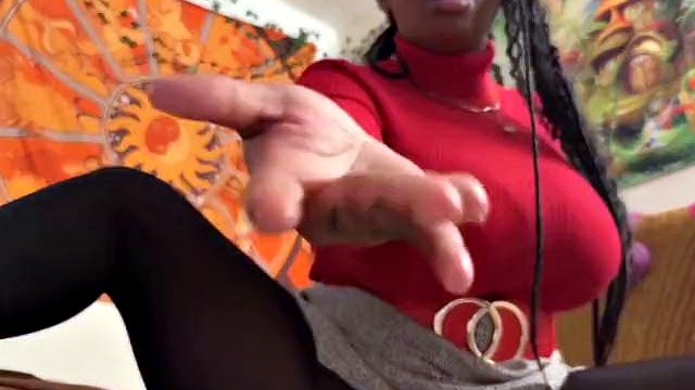 Busty Ebony Fucks a Dildo in Her Torn Leggings Tights