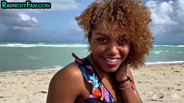POV ebony babe with small tits fucks her cousin