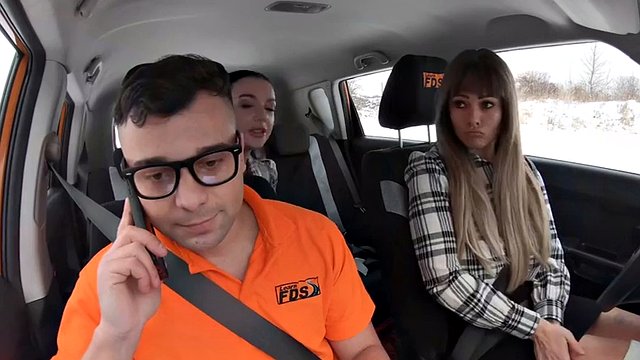 Bigass driving students smashed in 3some after throating