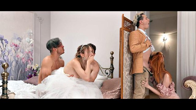 العروس4K. العروس بشكل عاهرة تخون العريس مع قضيبين في وقت واحد مع Moon Imp و Polly Yangs و Mia Murkovski & Willy Regal: Porn