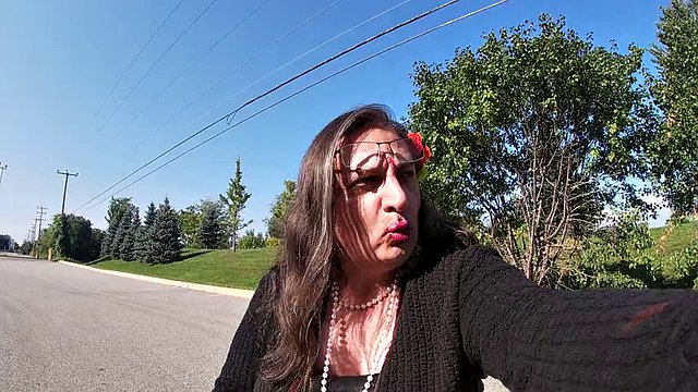 Dirty mature sissy crossdresser outdoor sunbathing flashing horny as hell wants to get caught