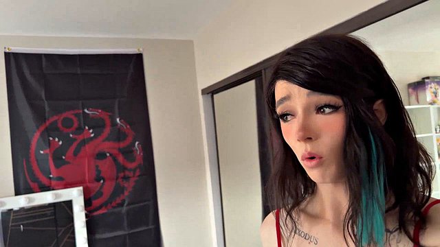 Roommate Pounds Big-Tits Trans Ass in Lingerie for Christmas