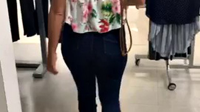 girl farts in jeans in the store