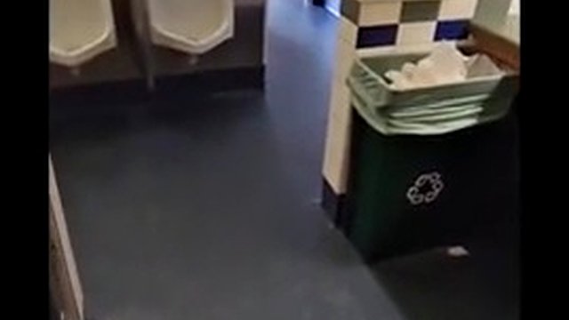 johnholmesjunior does very risky solo show in public bathroom with huge cum load